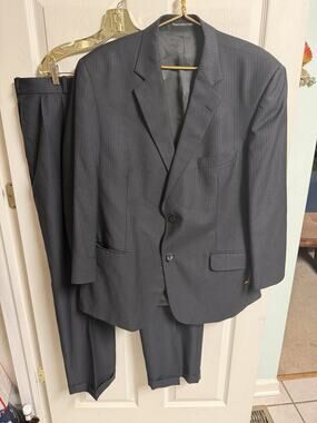 Botany 500 70s Suit Gray Pinstripe Virgin Wool Vnt 2 Pc Jacket 46r Pants 44x30